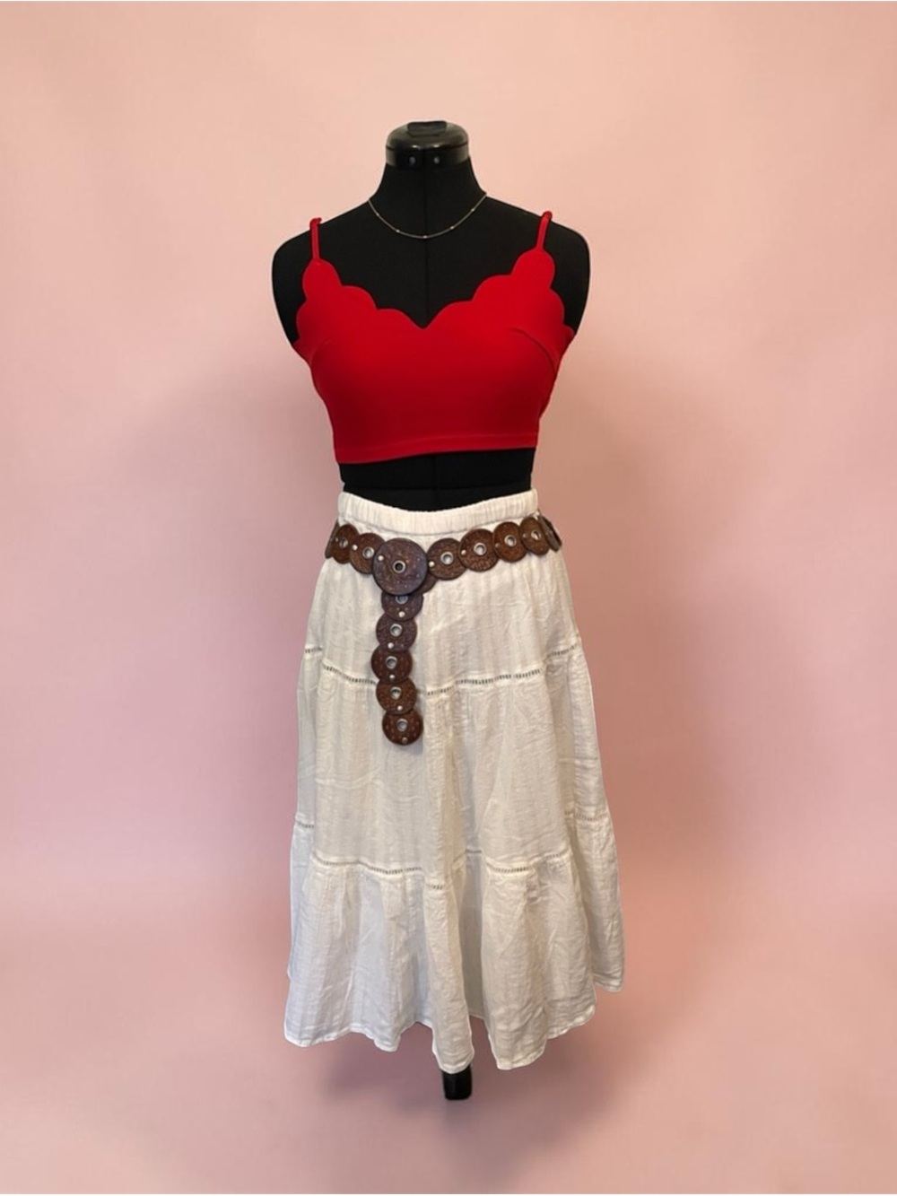 Red Scalloped Crop Top